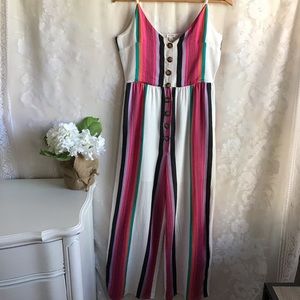 En Creme Striped Pants Jumpsuit Tank White Pink S